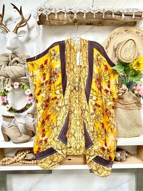 Whimsical boho kimono duster/cover up w resort vacay beach shabby chic vibe